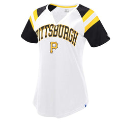 Pittsburgh Pirates Starter Women's Game On Notch Neck Raglan T-Shirt - White/Black