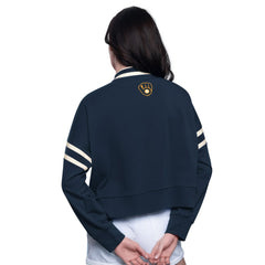 Milwaukee Brewers Starter Women's Power Play Cropped Pullover Sweatshirt - Navy