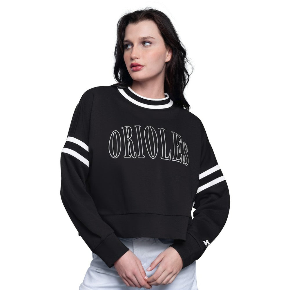 Baltimore Orioles Starter Women's Power Play Cropped Pullover Sweatshirt - Black