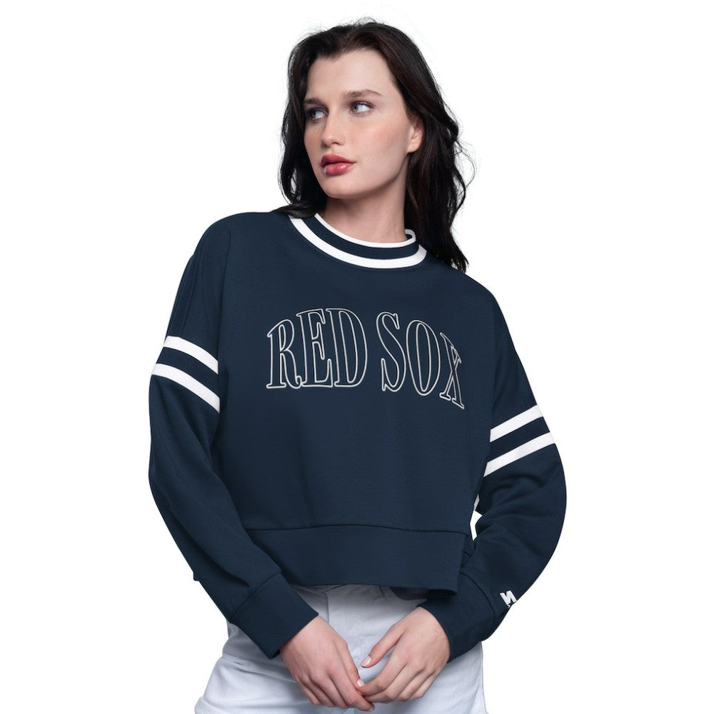 Boston Red Sox Starter Women's Power Play Cropped Pullover Sweatshirt - Navy
