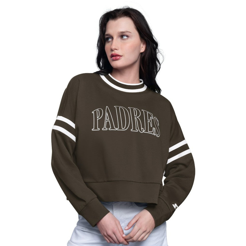 San Diego Padres Starter Women's Power Play Cropped Pullover Sweatshirt - Brown