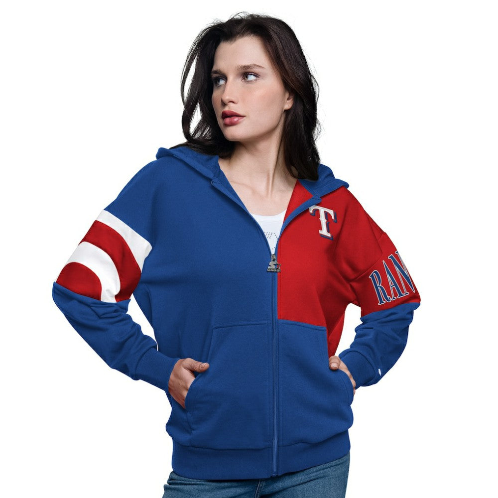 Texas Rangers Starter Women's Curve Ball Full Zip Hoodie Sweatshirt - Royal/Red