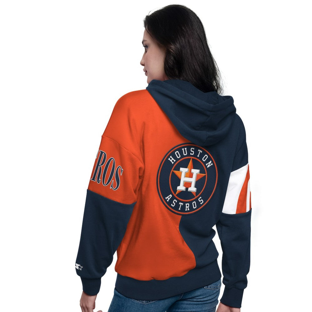 Houston Astros Starter Women's Curve Ball Full Zip Hoodie Sweatshirt - Navy/Orange