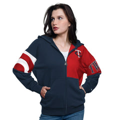 Minnesota Twins Starter Women's Curve Ball Full Zip Hoodie Sweatshirt - Navy/Red
