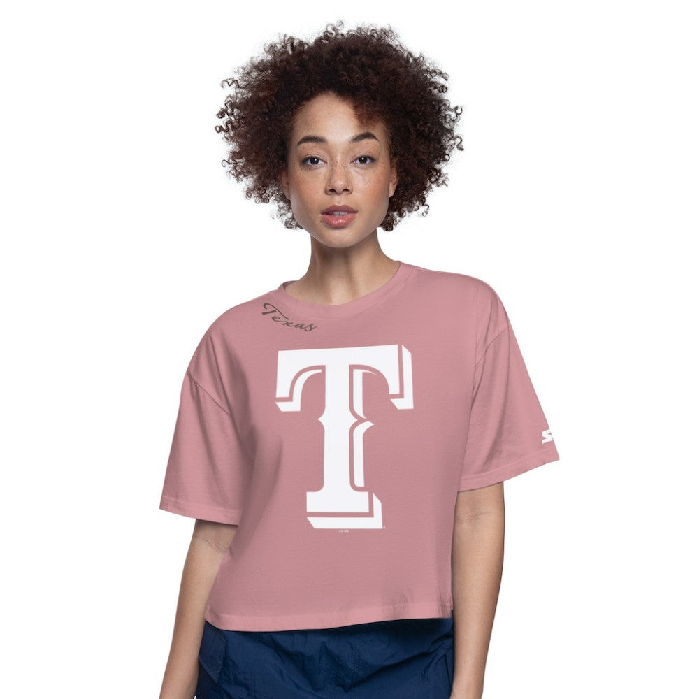 Texas Rangers Starter Women's Play the Ball Boxy Cropped T-Shirt - Pink