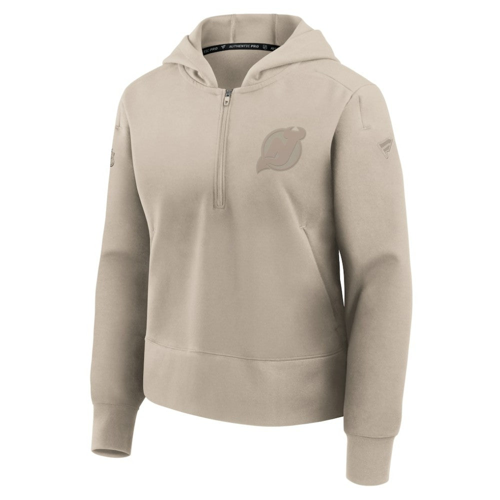 New Jersey Devils Fanatics Women's Authentic Pro Road Tri-Blend Quarter-Zip Hoodie