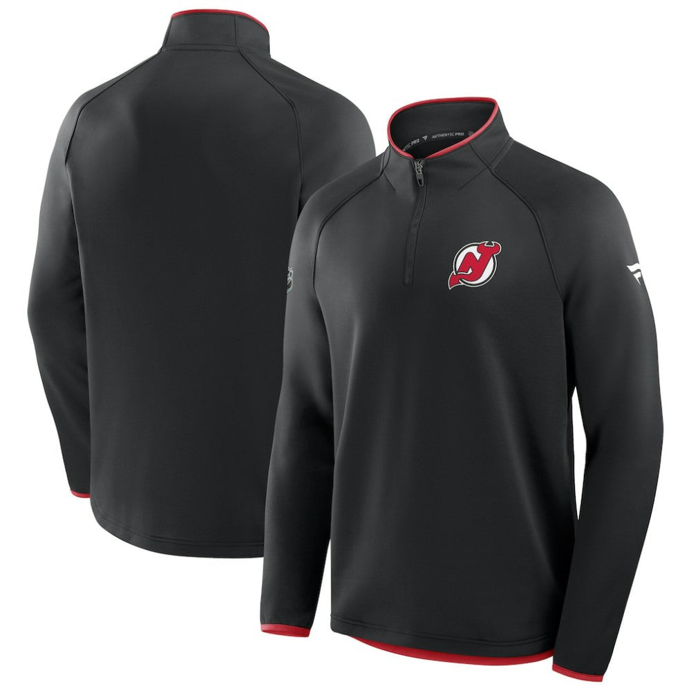 New Jersey Devils Fanatics Authentic Pro Rink Raglan Quarter-Zip Pullover