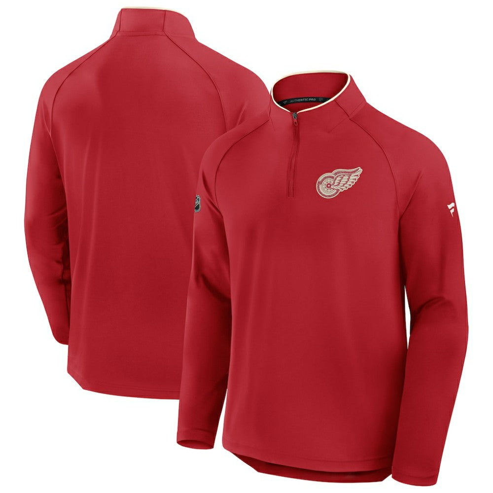Detroit Red Wings Fanatics Authentic Pro Rink Training Centennial Raglan Quarter-Zip Pullover