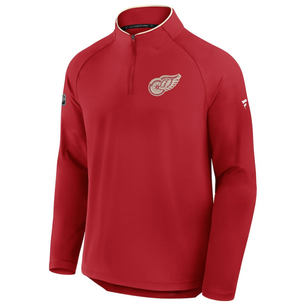 Detroit Red Wings Fanatics Authentic Pro Rink Training Centennial Raglan Quarter-Zip Pullover