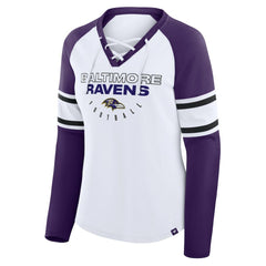 NFL Baltimore Ravens Women's Redzone Blitz Package Raglan Lace-Up V-Neck Long Sleeve T-Shirt