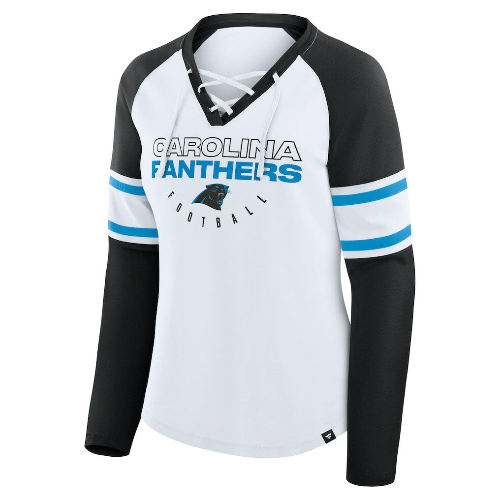 NFL Carolina Panthers Women's Redzone Blitz Package Raglan Lace-Up V-Neck Long Sleeve T-Shirt