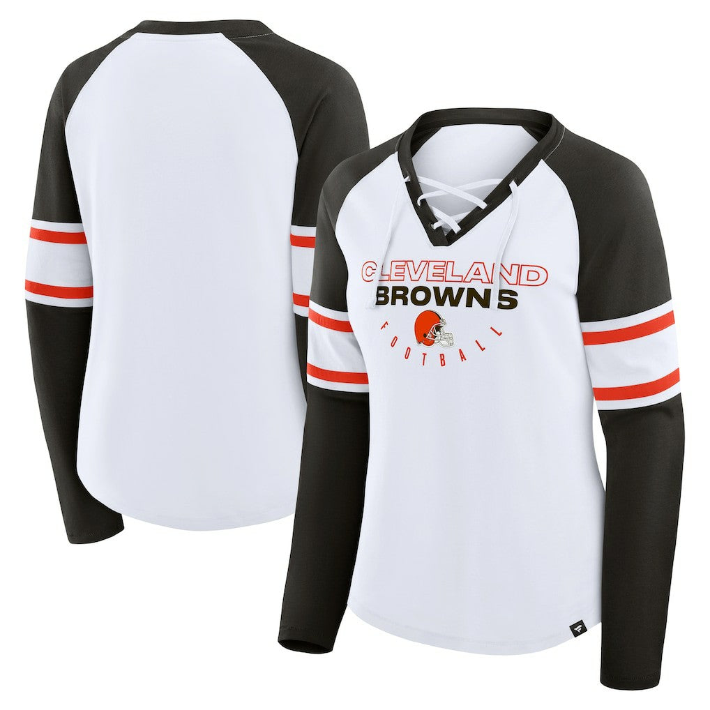 NFL Cleveland Browns Women's Redzone Blitz Package Raglan Lace-Up V-Neck Long Sleeve T-Shirt