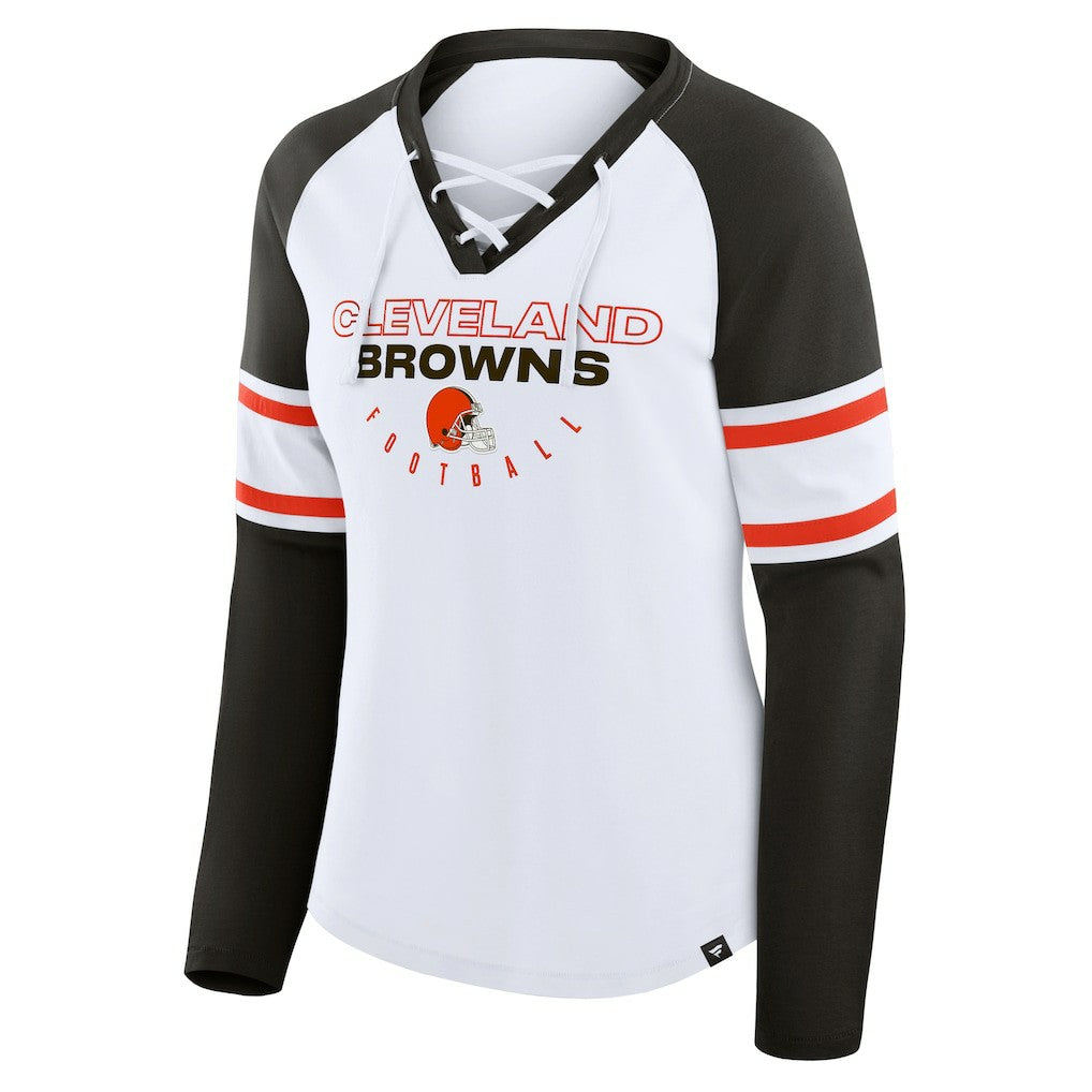 NFL Cleveland Browns Women's Redzone Blitz Package Raglan Lace-Up V-Neck Long Sleeve T-Shirt