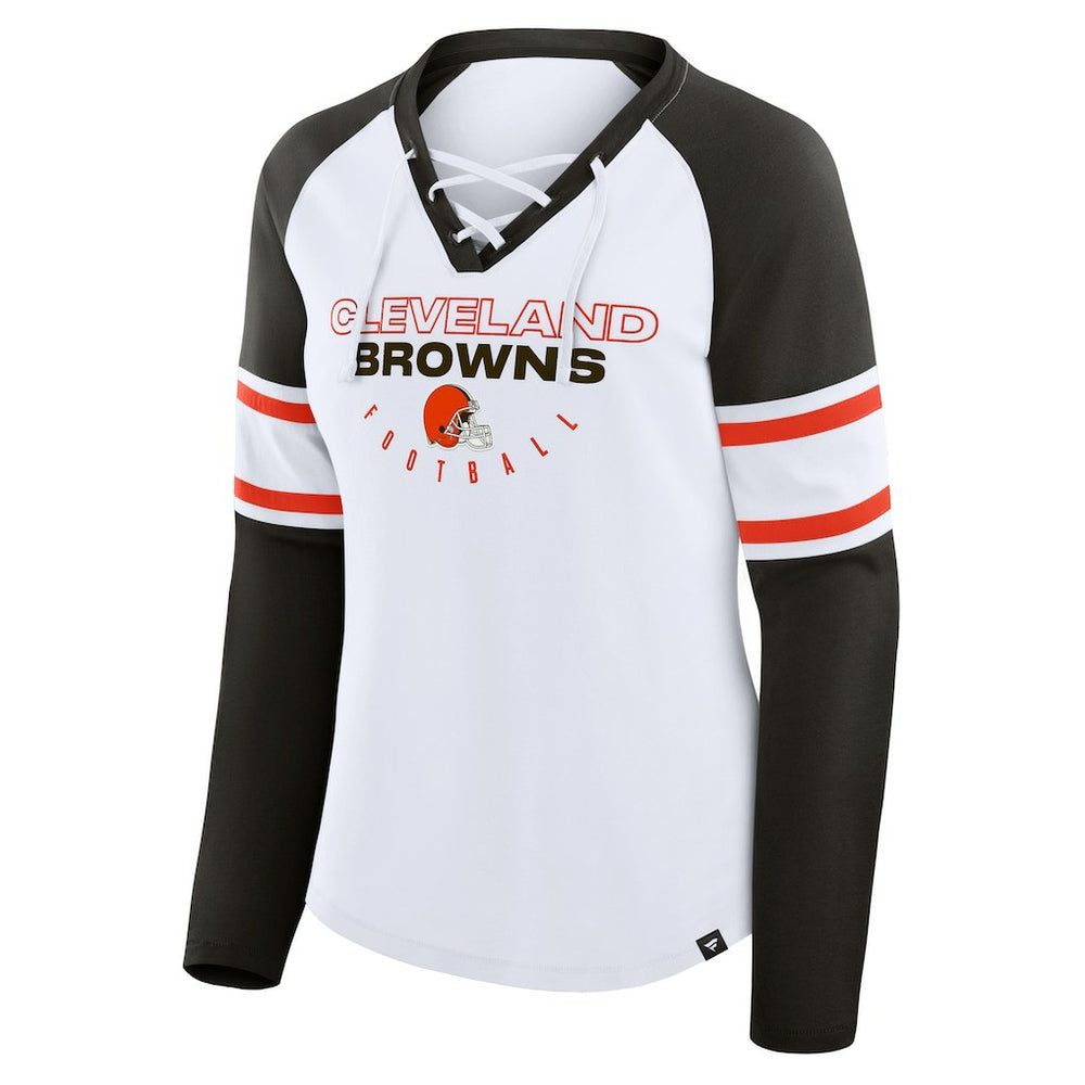 NFL Cleveland Browns Women's Redzone Blitz Package Raglan Lace-Up V-Neck Long Sleeve T-Shirt