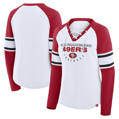 NFL San Francisco 49ers Women's Redzone Blitz Package Raglan Lace-Up V-Neck Long Sleeve T-Shirt