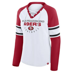NFL San Francisco 49ers Women's Redzone Blitz Package Raglan Lace-Up V-Neck Long Sleeve T-Shirt