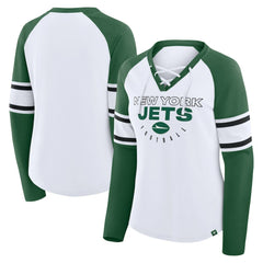 NFL New York Jets Women's Redzone Blitz Package Raglan Lace-Up V-Neck Long Sleeve T-Shirt
