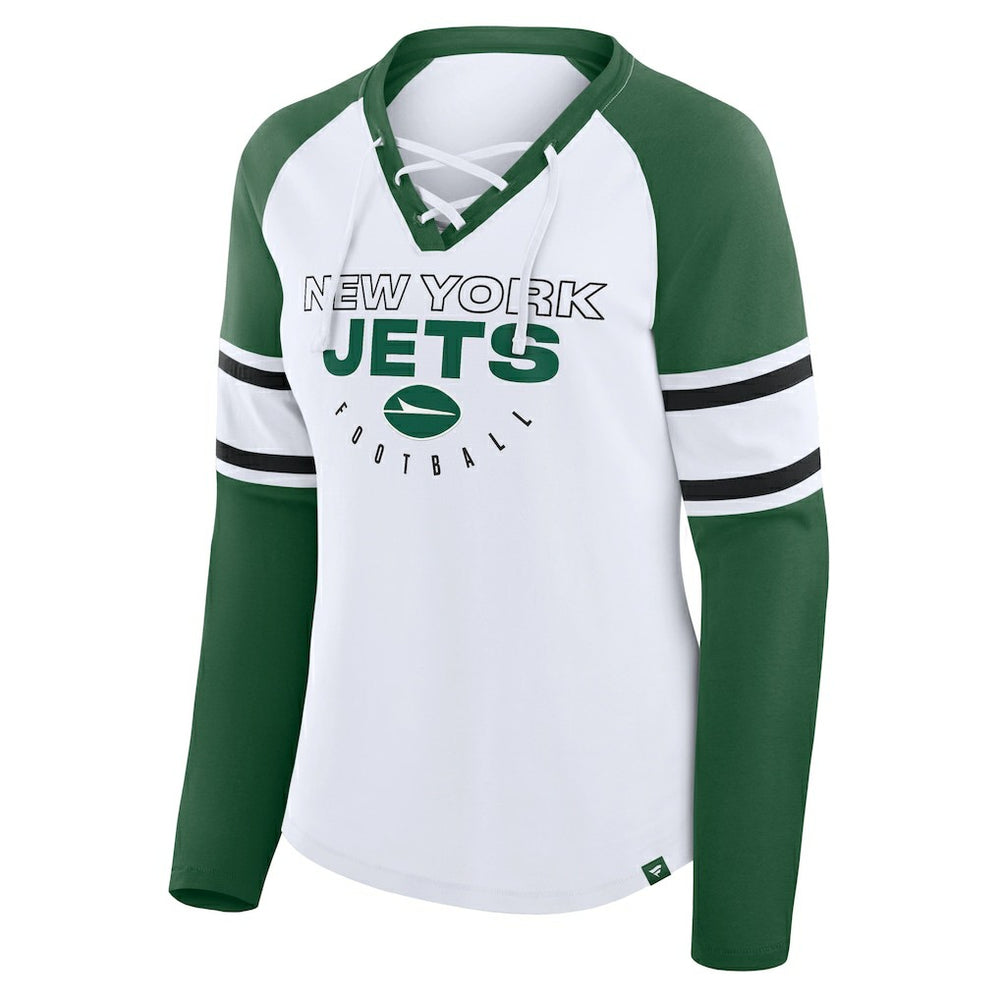 NFL New York Jets Women's Redzone Blitz Package Raglan Lace-Up V-Neck Long Sleeve T-Shirt