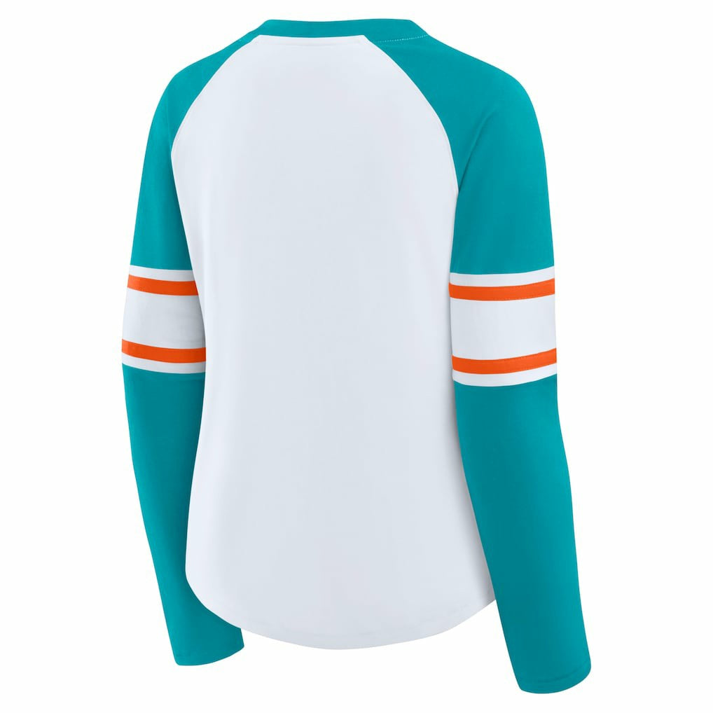 NFL Miami Dolphins Women's Redzone Blitz Package Raglan Lace-Up V-Neck Long Sleeve T-Shirt