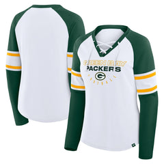 NFL Green Bay Packers Women's Redzone Blitz Package Raglan Lace-Up V-Neck Long Sleeve T-Shirt