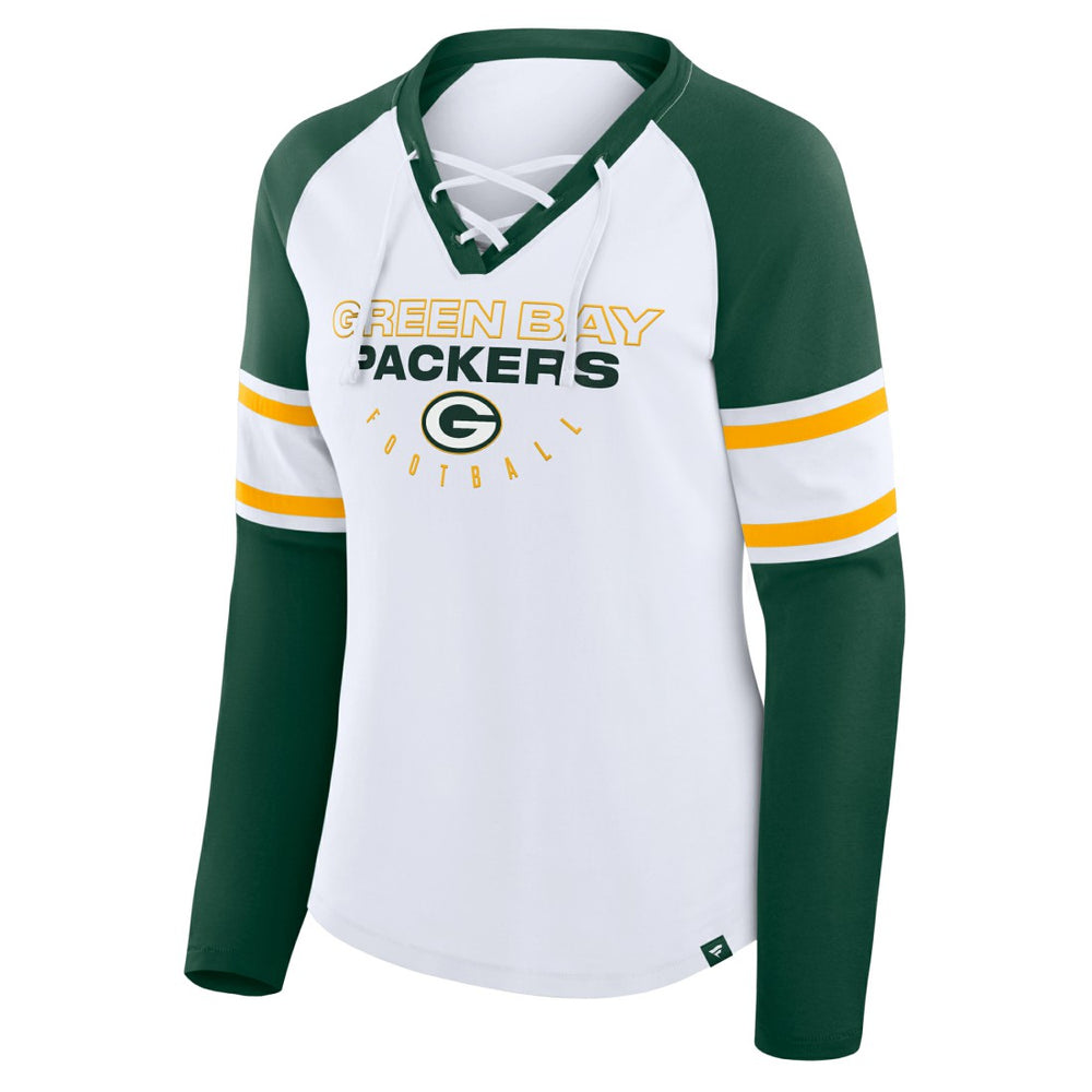 NFL Green Bay Packers Women's Redzone Blitz Package Raglan Lace-Up V-Neck Long Sleeve T-Shirt