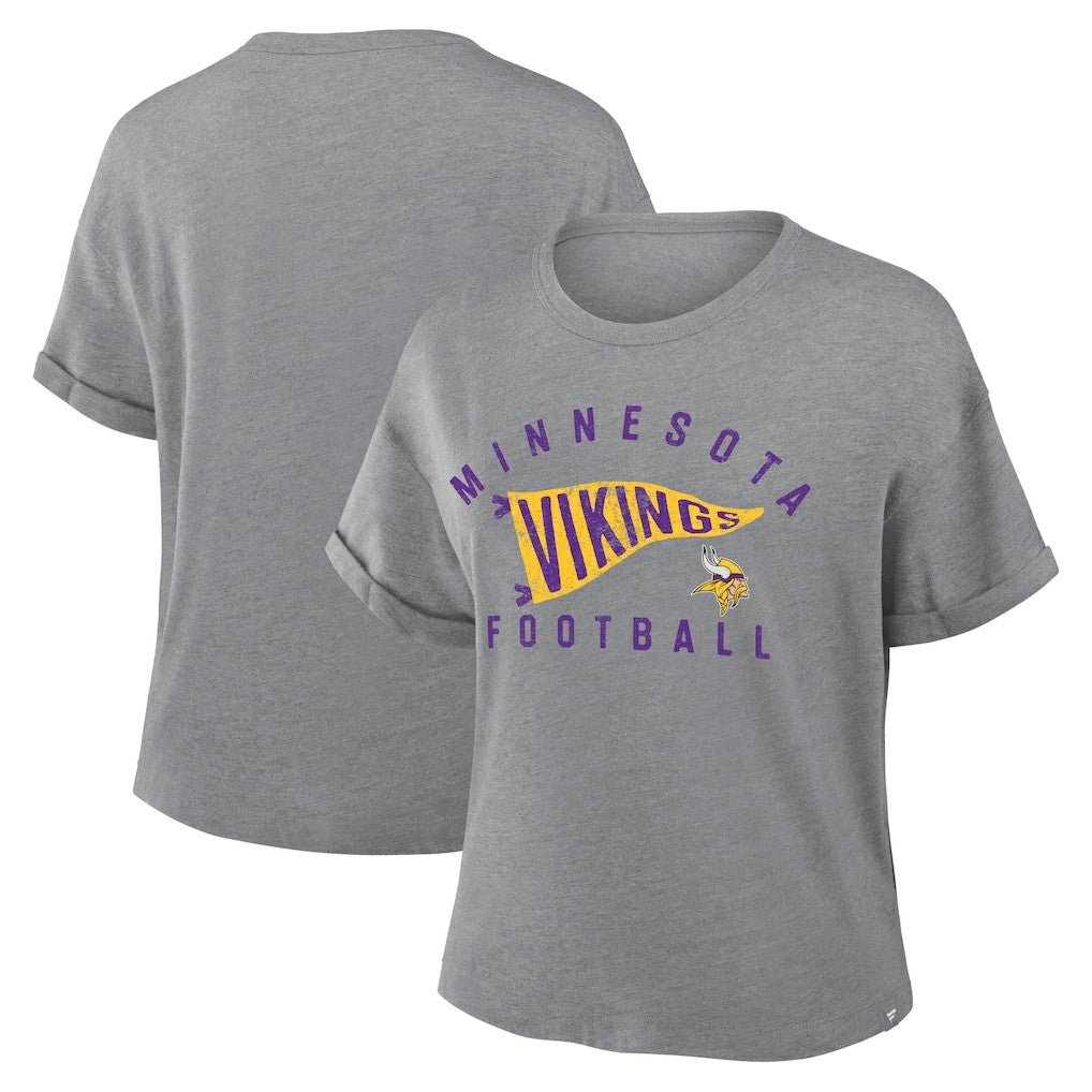 NFL Minnesota Vikings Women's Pennant Wave Tribute Tri-Blend Boxy T-Shirt