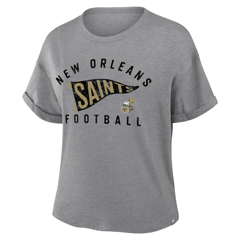 NFL New Orleans Saints Women's Pennant Wave Tribute Tri-Blend Boxy T-Shirt
