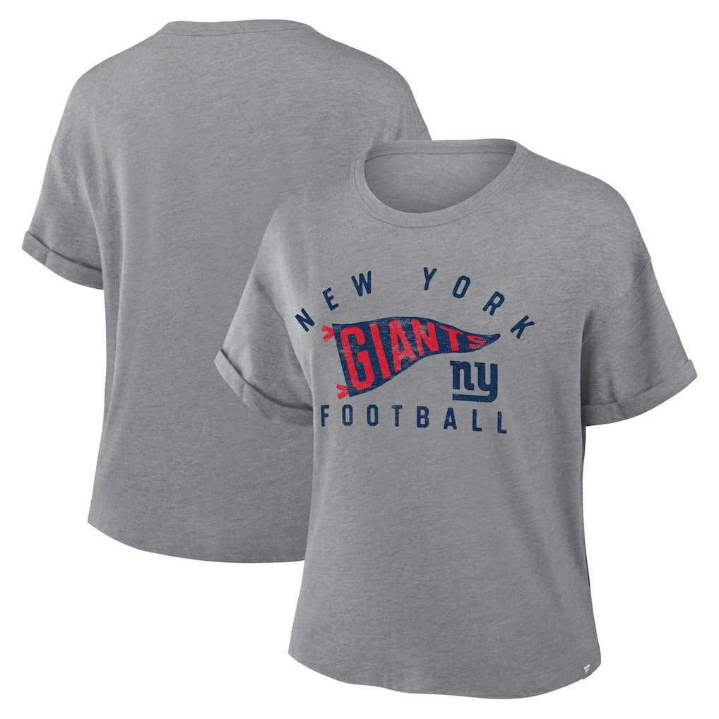 NFL New York Giants Women's Pennant Wave Tribute Tri-Blend Boxy T-Shirt