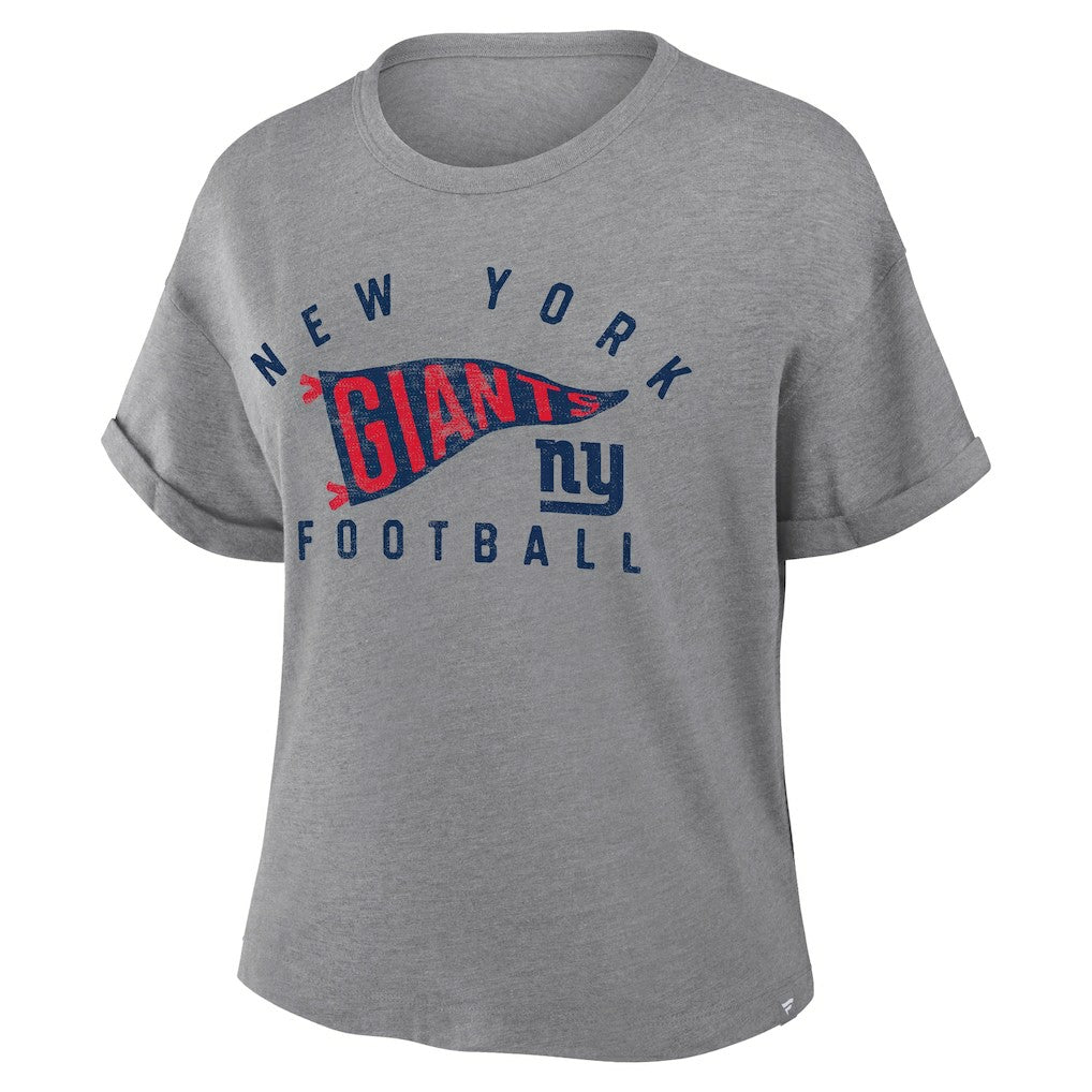 NFL New York Giants Women's Pennant Wave Tribute Tri-Blend Boxy T-Shirt