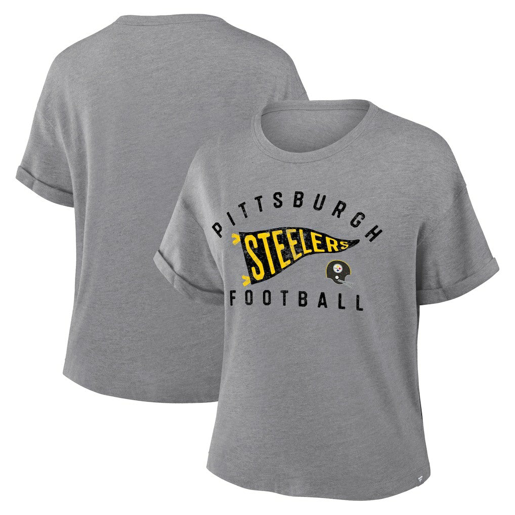 NFL Pittsburgh Steelers Women's Pennant Wave Tribute Tri-Blend Boxy T-Shirt
