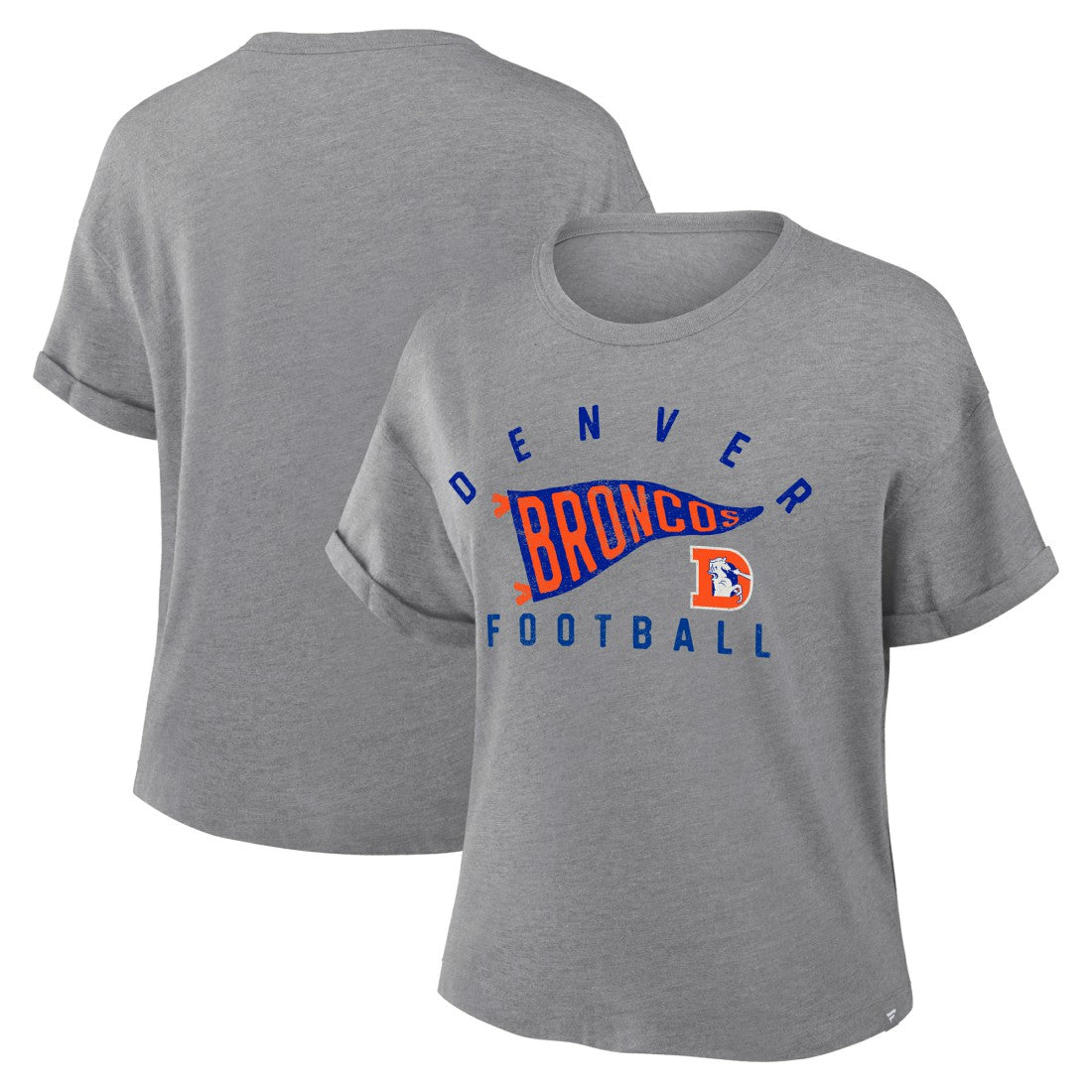 NFL Denver Broncos Women's Pennant Wave Tribute Tri-Blend Boxy T-Shirt