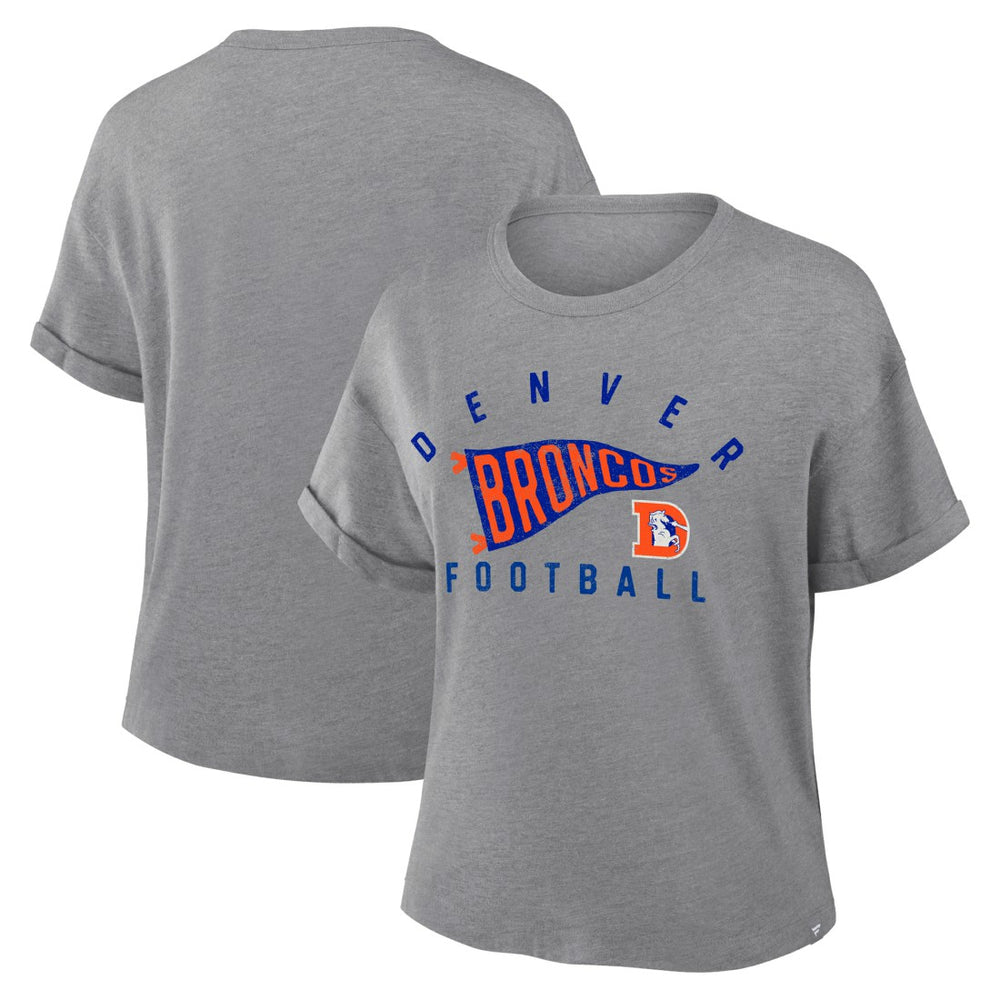 NFL Denver Broncos Women's Pennant Wave Tribute Tri-Blend Boxy T-Shirt