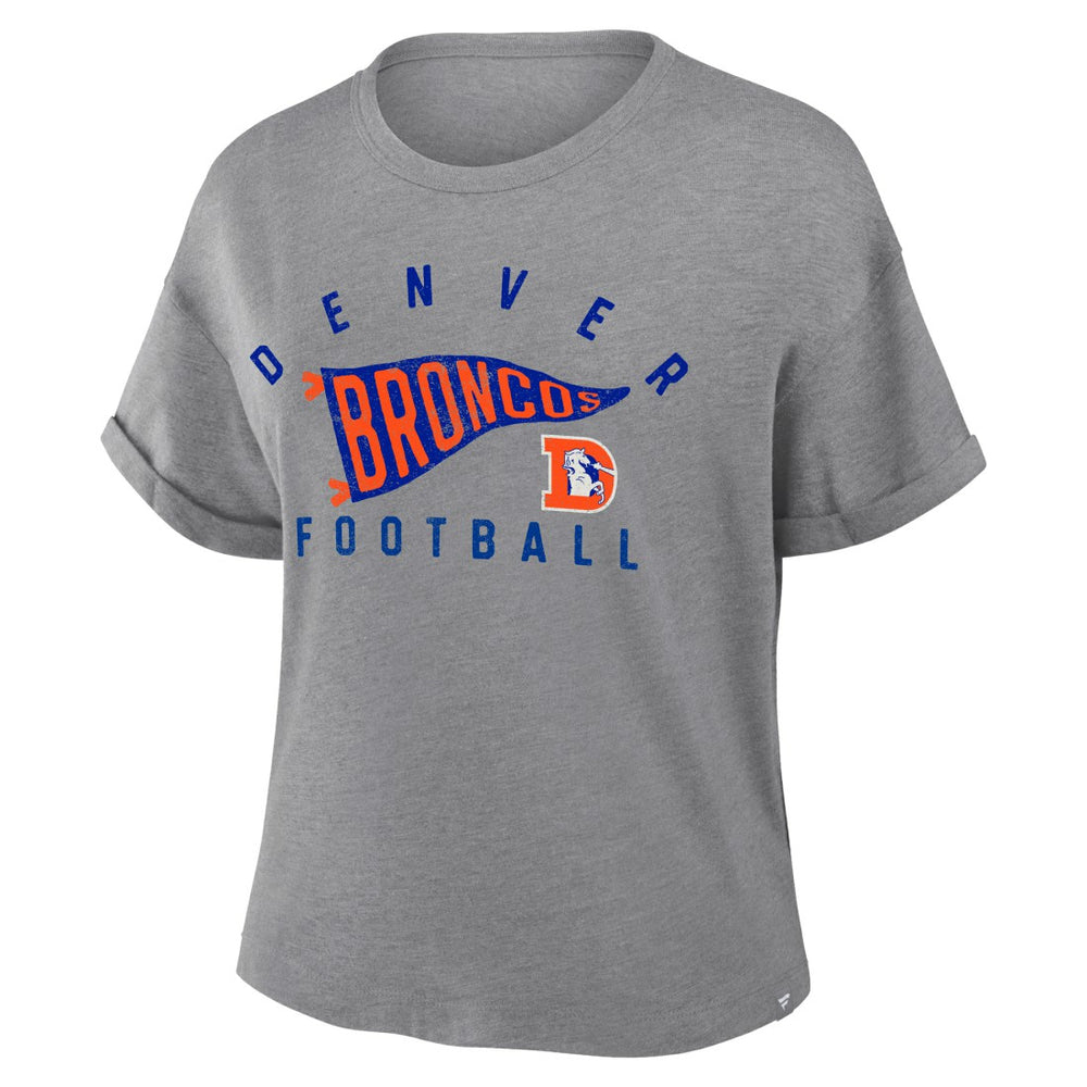 NFL Denver Broncos Women's Pennant Wave Tribute Tri-Blend Boxy T-Shirt