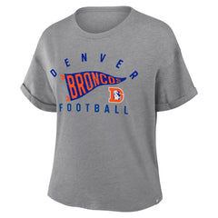 NFL Denver Broncos Women's Pennant Wave Tribute Tri-Blend Boxy T-Shirt