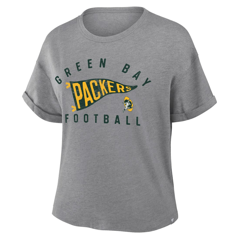 NFL Green Bay Packers Women's Pennant Wave Tribute Tri-Blend Boxy T-Shirt