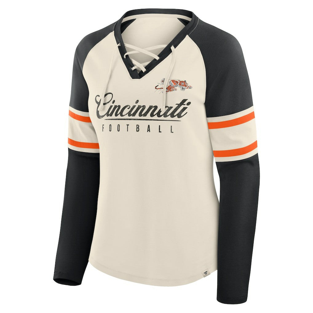 NFL Cincinnati Bengals Women's Hometown Gridiron Hero Raglan Lace-Up V-Neck Long Sleeve T-Shirt