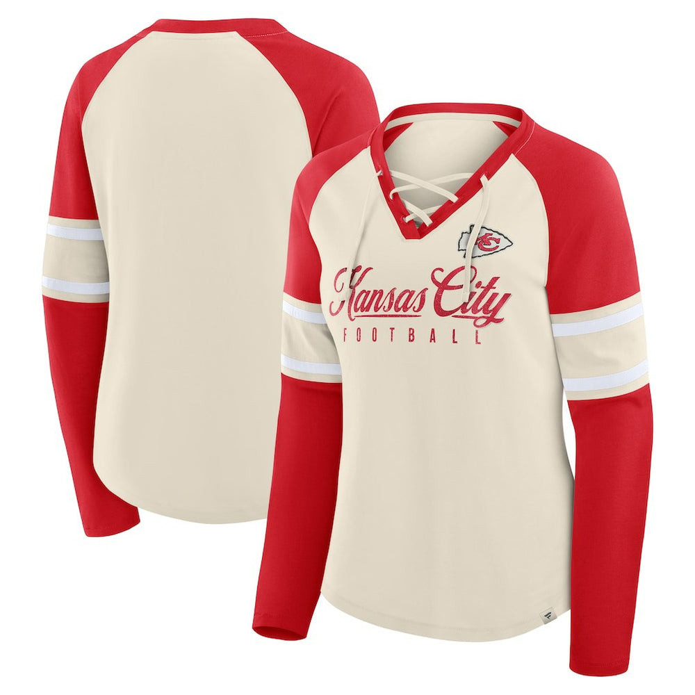 NFL Kansas City Chiefs Women's Hometown Gridiron Hero Raglan Lace-Up V-Neck Long Sleeve T-Shirt
