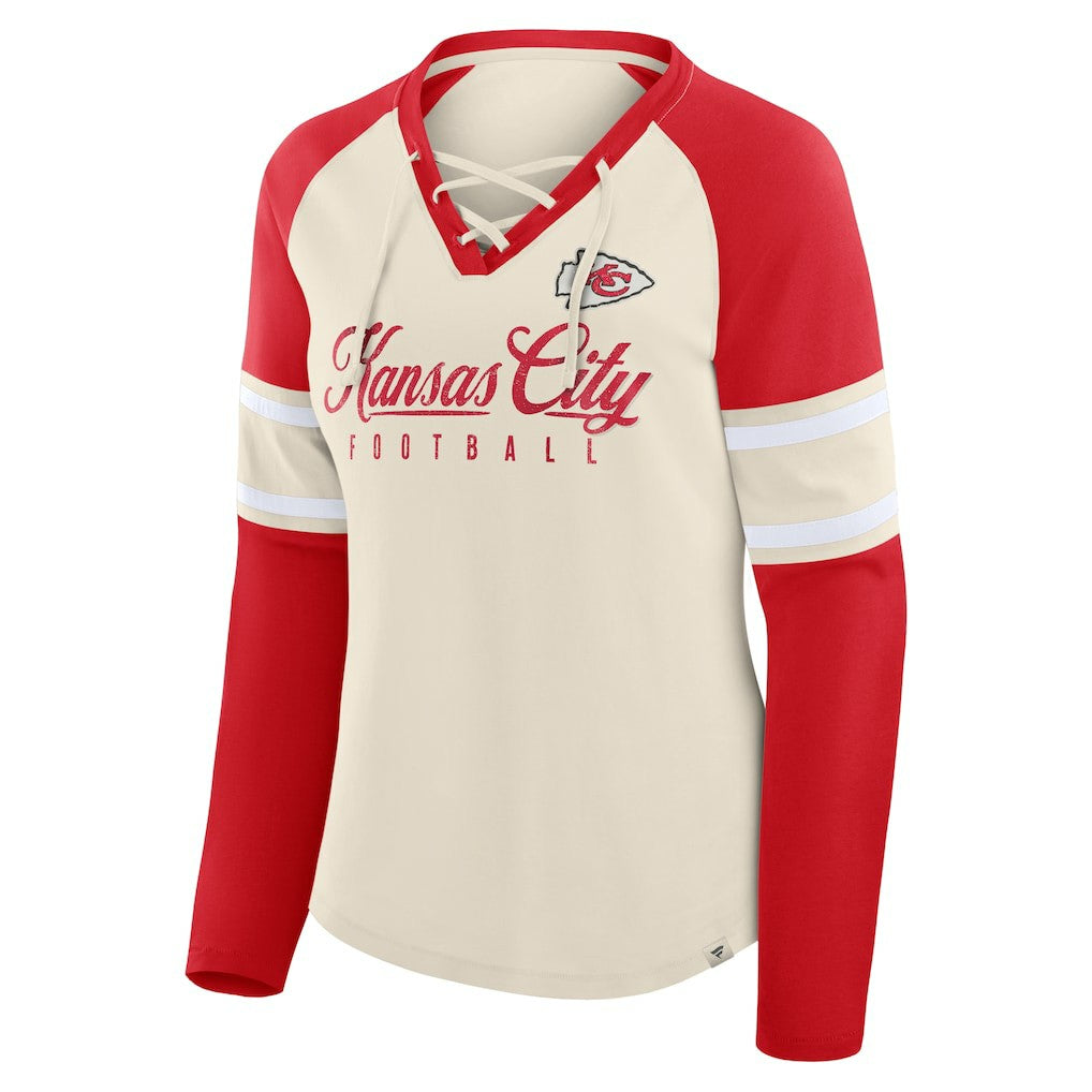 NFL Kansas City Chiefs Women's Hometown Gridiron Hero Raglan Lace-Up V-Neck Long Sleeve T-Shirt