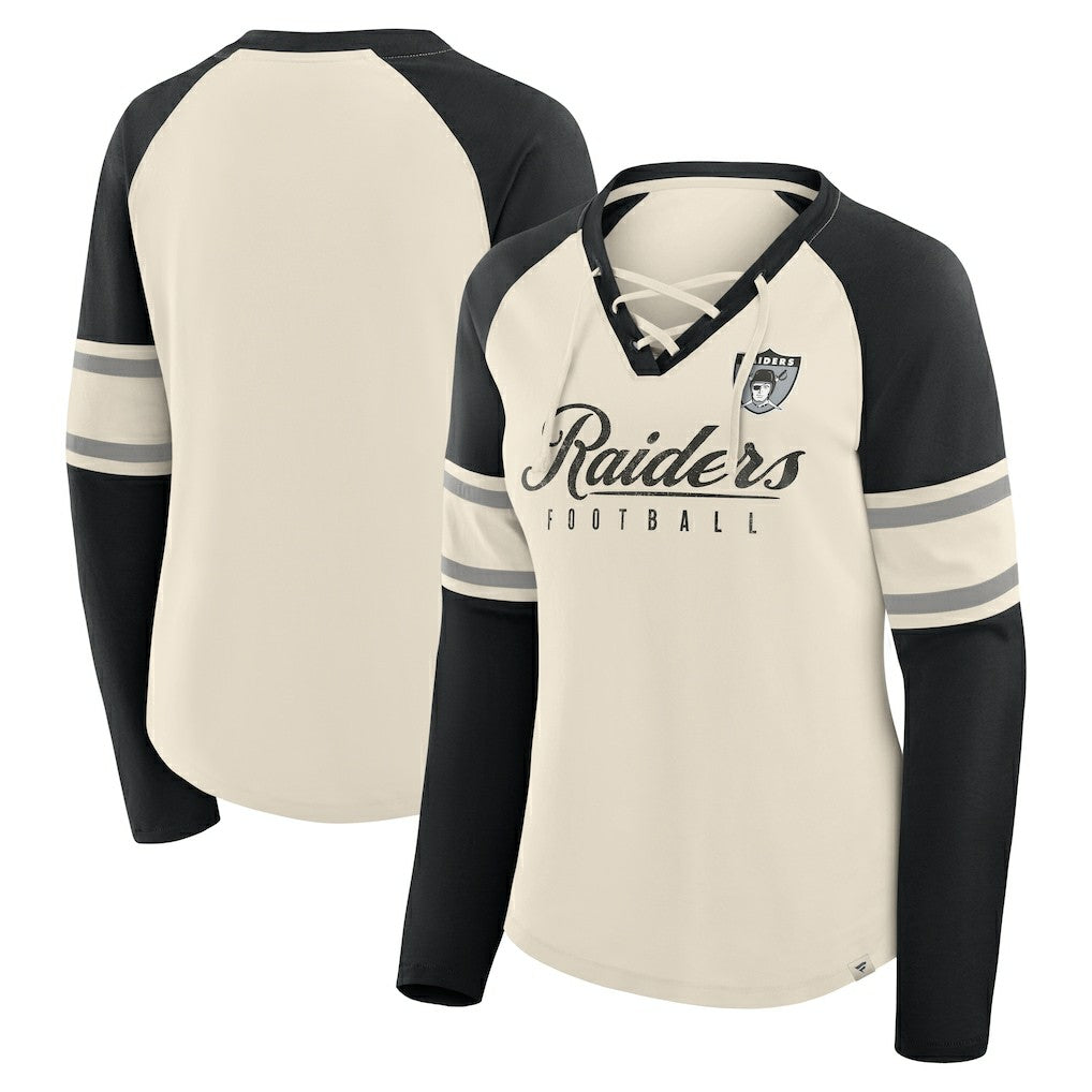 NFL Las Vegas Raiders Women's Hometown Gridiron Hero Raglan Lace-Up V-Neck Long Sleeve T-Shirt