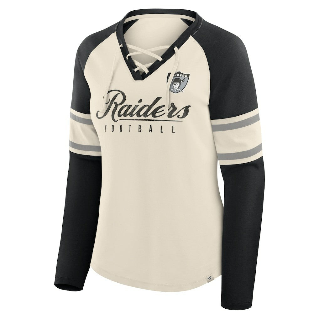 NFL Las Vegas Raiders Women's Hometown Gridiron Hero Raglan Lace-Up V-Neck Long Sleeve T-Shirt