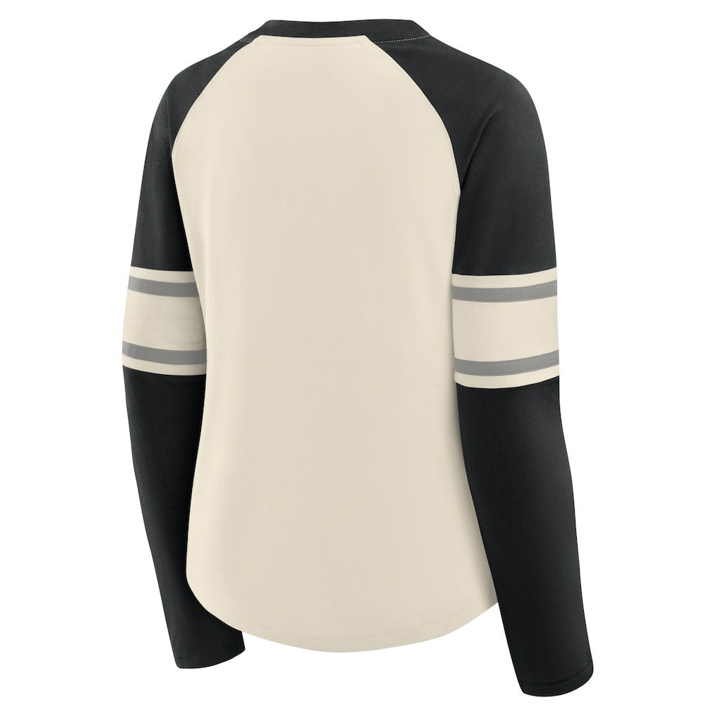 NFL Las Vegas Raiders Women's Hometown Gridiron Hero Raglan Lace-Up V-Neck Long Sleeve T-Shirt