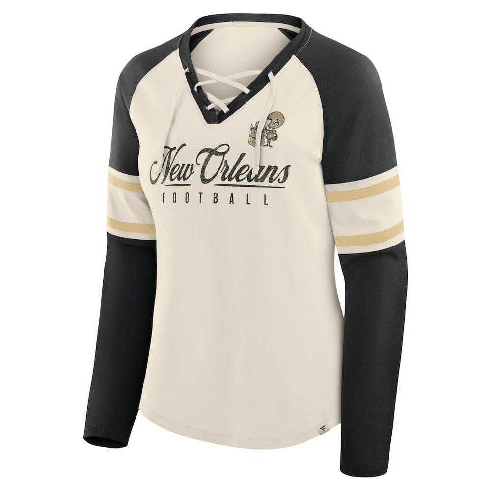 NFL New Orleans Saints Women's Hometown Gridiron Hero Raglan Lace-Up V-Neck Long Sleeve T-Shirt