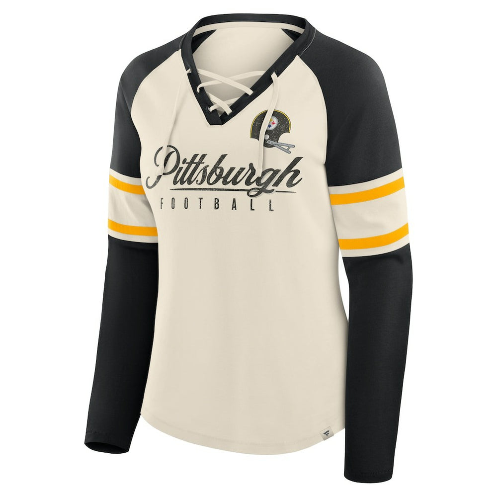 NFL Pittsburgh Steelers Women's Hometown Gridiron Hero Raglan Lace-Up V-Neck Long Sleeve T-Shirt