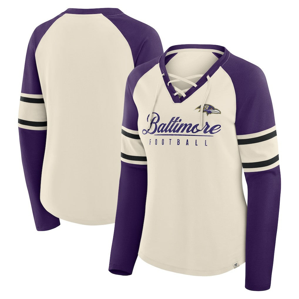 NFL Baltimore Ravens Women's Hometown Gridiron Hero Raglan Lace-Up V-Neck Long Sleeve T-Shirt