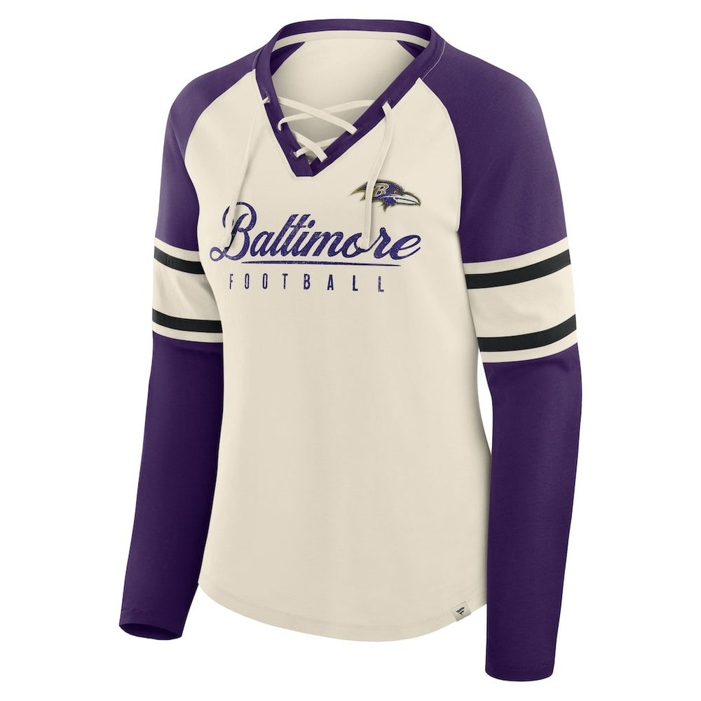 NFL Baltimore Ravens Women's Hometown Gridiron Hero Raglan Lace-Up V-Neck Long Sleeve T-Shirt