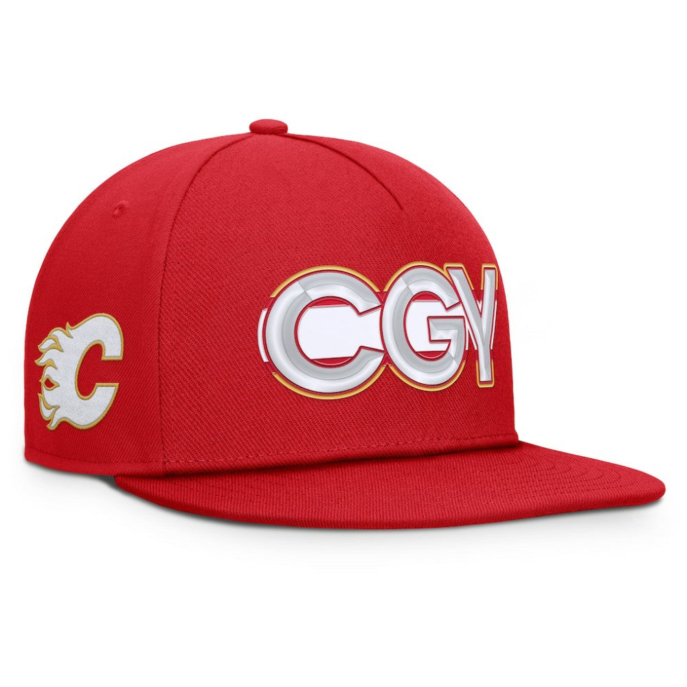Calgary Flames Fanatics Authentic Pro Rink Team Code Snapback Hat
