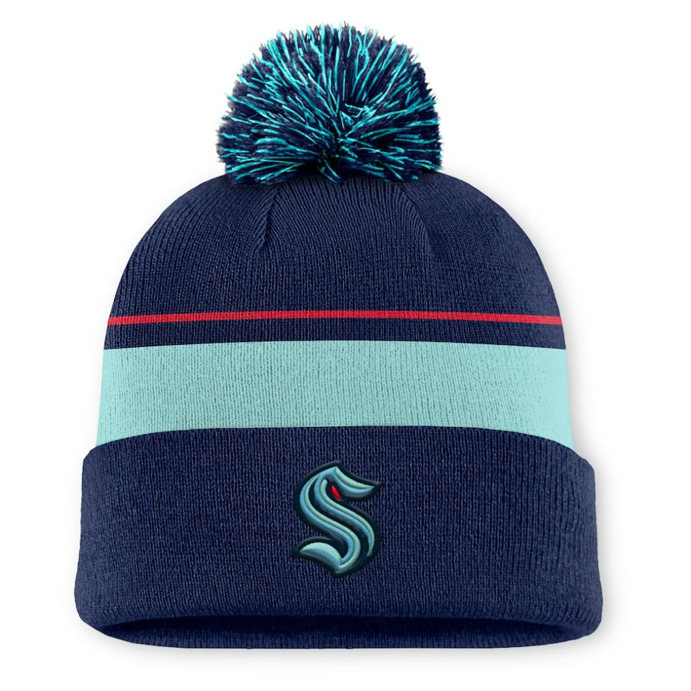 Seattle Kraken Fanatics Authentic Pro Rink Cuffed Knit Hat with Pom