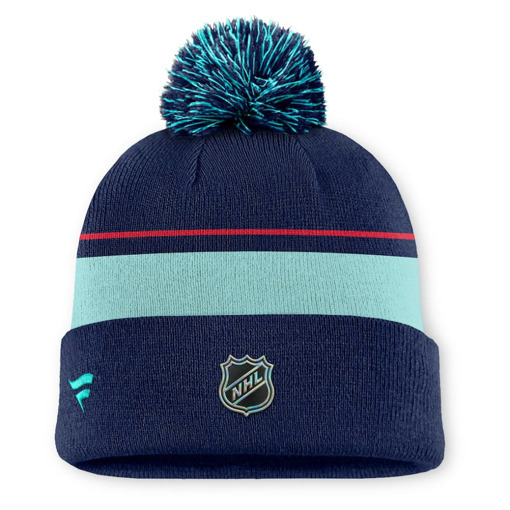 Seattle Kraken Fanatics Authentic Pro Rink Cuffed Knit Hat with Pom