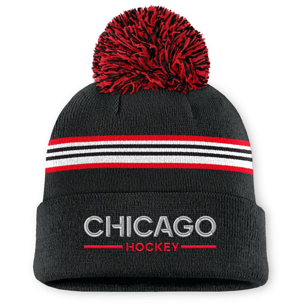 Chicago Blackhawks Fanatics Women's Authentic Pro Rink Cuffed Knit Hat with Pom