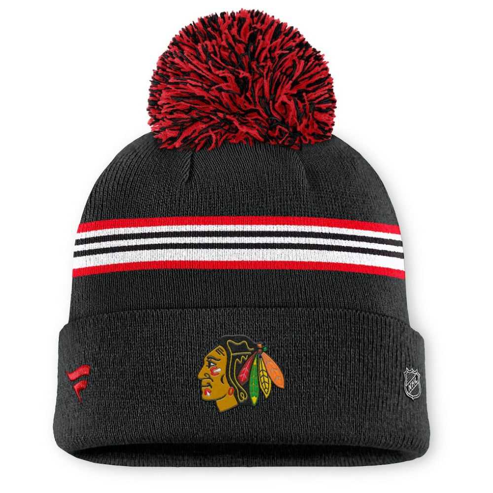 Chicago Blackhawks Fanatics Women's Authentic Pro Rink Cuffed Knit Hat with Pom